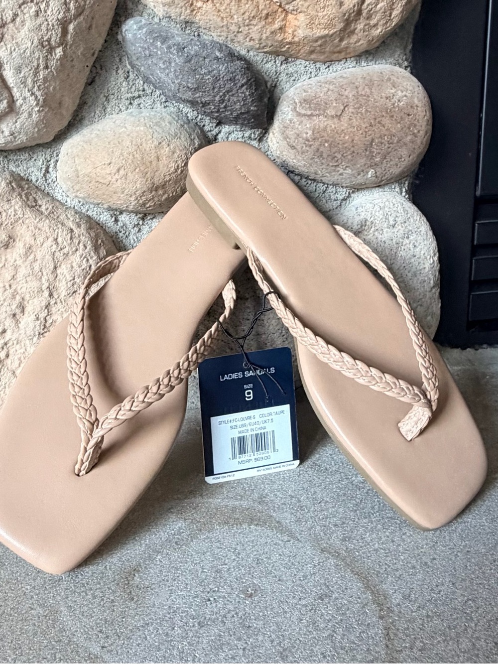 French Connection Taupe Braided-Strap Women's Sandal, Sz 9